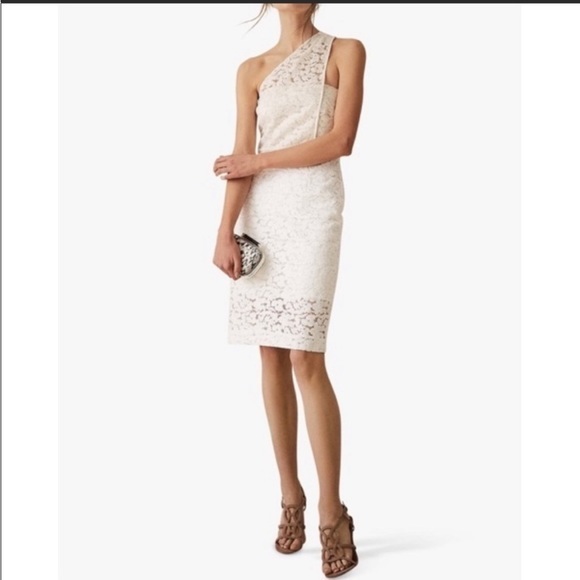 Reiss Sophia White Floral Lace One-Shoulder Dress – Size 10